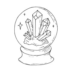 Magic ball with crystals inside. Vector illustration. Isolated object on white.