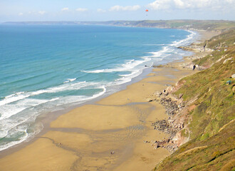Aerial view of Whitsand Bay in Cornwall	