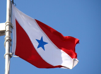 Flag of the state of Pará (Brazil) hoisted on the mast of a boat