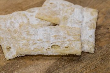 traditional sweet crisp pastry, deep fried for Carnaval, Italian chiacchiere 