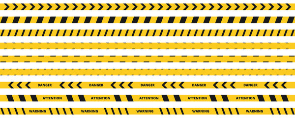 Danger tape set. Warning yellow and black stripes