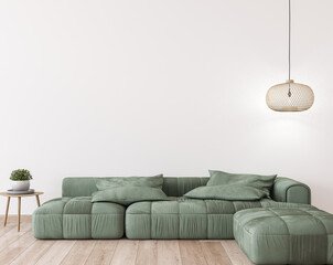 Green sofa in a living room design, Mockup wall in a minimal interior style 