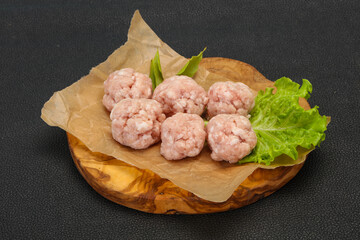 Homemade raw pork minced meatball for cooking