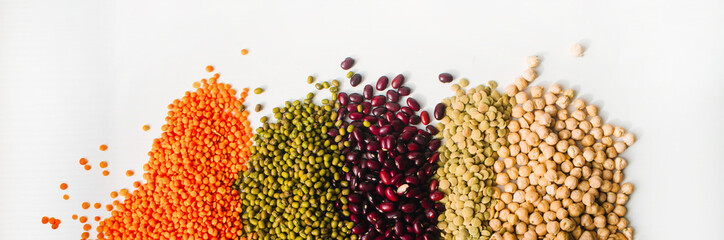 healthy legumes such as beans, mung, chickpeas,lentil on the white background