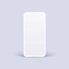 Clay smartphone mockup. Isolated white mobile device with blank screen for show your ux design, site, presentation and promo. Realistic generic 3d phone in front view with shadow.