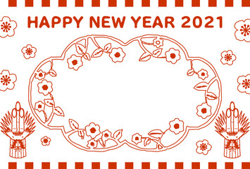 2021年の年賀状　シンプルな門松のフォトフレーム