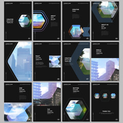 A4 brochure layout of covers templates for flyer leaflet, A4 format brochure design, report, presentation, magazine cover, book design. Corporate identity business concept background with hexagons.