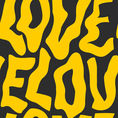 Typographic style seamless repeat pattern. Hand lettered text in black and yellow, hand drawn illustration with liquid words. Trendy texture