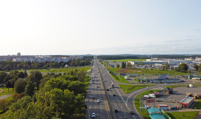 Top view of the highway in the city with cars. 01 October 2020, Minsk Belarus