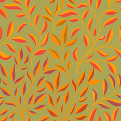 Autumn leaves stylish background. Fall seamless pattern with hand drawn leaves. Seasonal nature backdrop