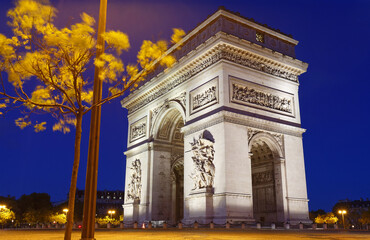 The Triumphal Arch in evening, Paris, France.