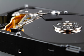 open harddrive closeup with technical details