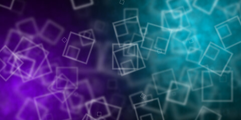 Abstract purple and light blue background with flying square shapes