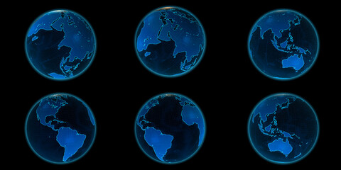 set 3d earth .  abstract background. world globe . world map. map. dark planet.  3d Sphere. 3d rendering abstract earth.