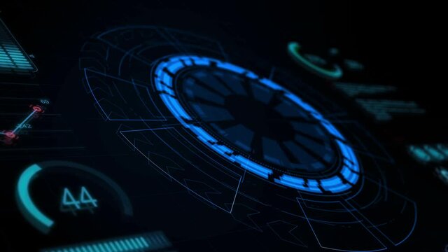 Motion graphic of Dashboard data report with blue circle rotation and HUD graph report percentage, Futuristic concept