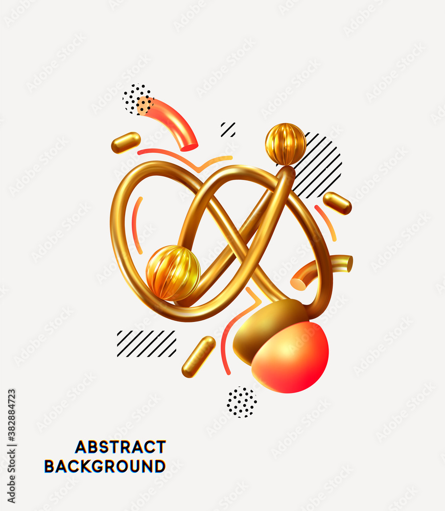 Poster modern minimal design with realistic 3d render objects. abstract background. art trend poster. vecto