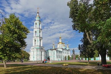Transfiguration Cathedral with a bell tower on Cathedral Square in Tambov