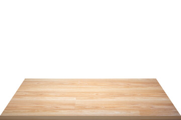 Empty wooden table isolated on white background, of free space for your copy and branding. Use as products display montage. - Image