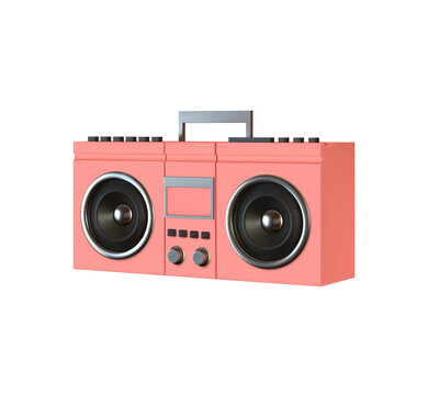 Modern stylish music receiver. Pink Boombox, audio and music. Retro old Realistic 3d object. Tape recorder vintage isolated on white background. vector illustration