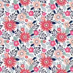 Seamless pattern with flowers. Illustration on a bright background. Design for textiles, souvenirs, fabrics, packaging and greeting cards and more.