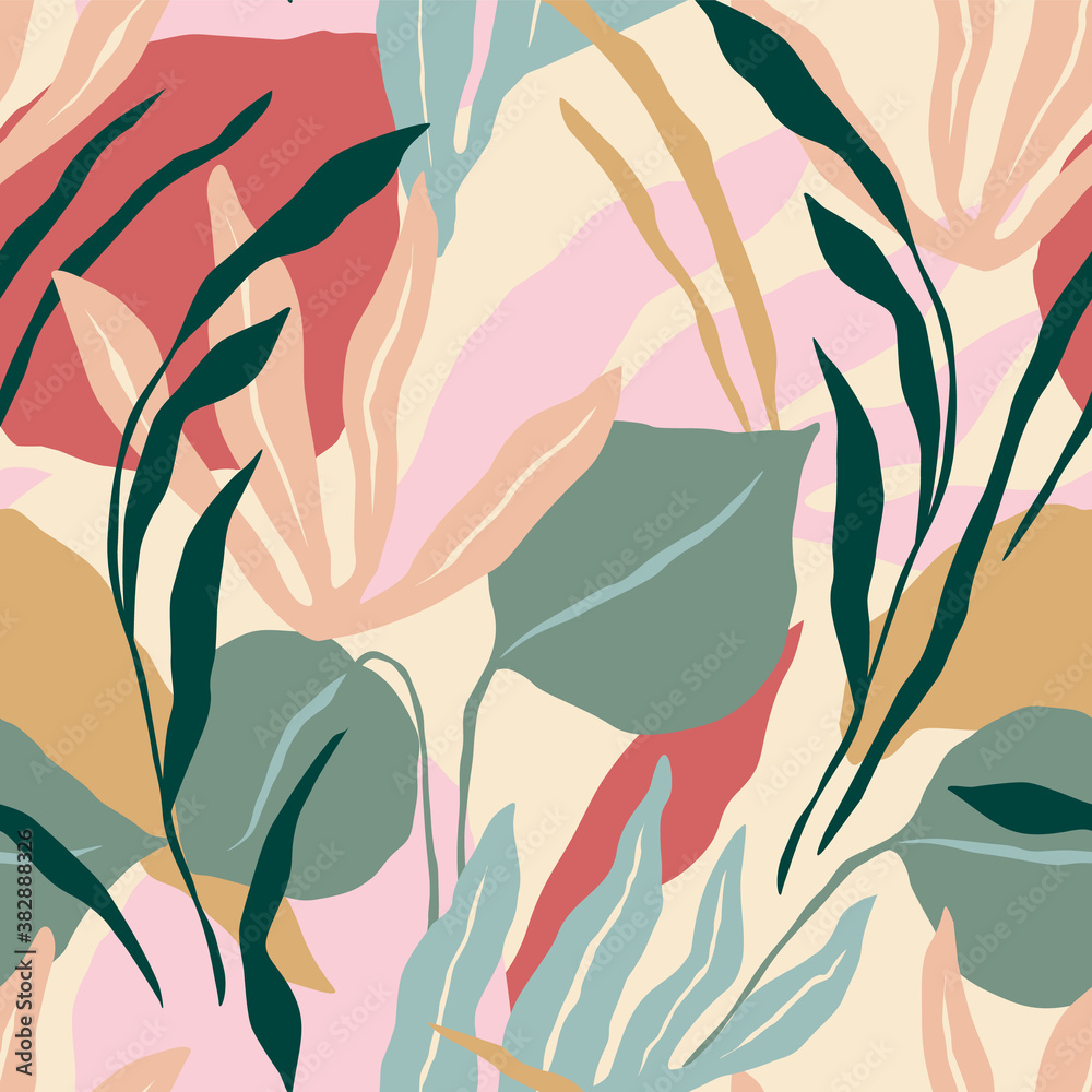 Sticker Artistic seamless pattern with abstract leaves. Modern vector design