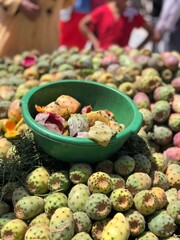 Prickly pears on the table of a street seller in Morocco.