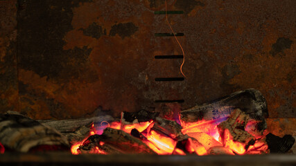 
Close up of burning coals in a barbecue