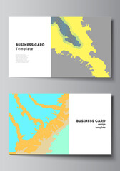 Vector layout of two creative business cards design templates, horizontal template vector design. Japanese pattern template. Landscape background decoration in Asian style.