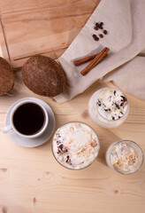 vanilla chocolate ice cream and a cup of coffee