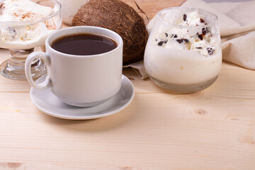 vanilla chocolate ice cream and a cup of coffee