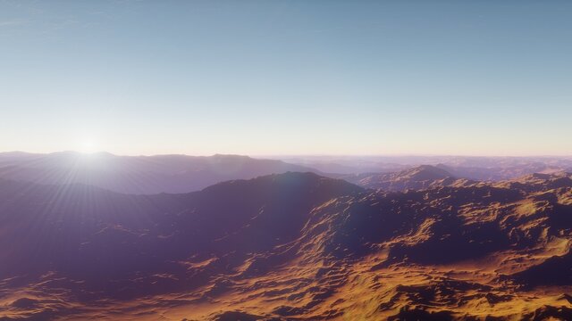 alien planet in space, science fiction landscape, 3d render	

