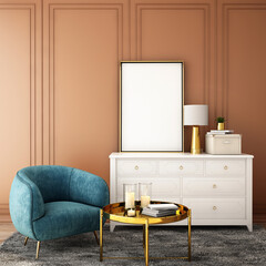 interior design in living area,3d illustration,3d rendering