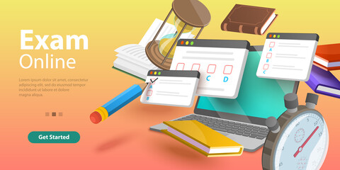 Online Testing, Questionnaire Form, Internet Quiz or Survey, Distant Education. 3D Isometric Flat Vector Conceptual Illustration.