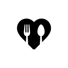 Spoon and fork with heart shape icon vector illustration. Restaurant symbol.