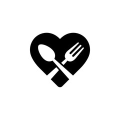 Spoon and fork with heart shape icon vector illustration. Restaurant symbol.