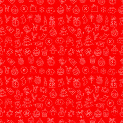 Seamless winter holiday pattern with holiday doodling elements