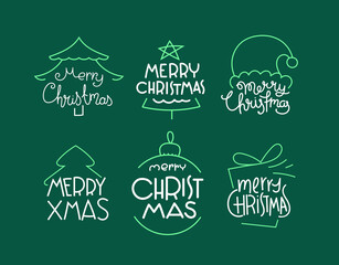 Merry Christmas vector labels set