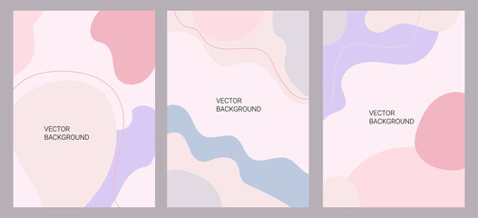Vector set of abstract creative backgrounds in minimal trendy style. Social media cover and story design templates with copy space for text.