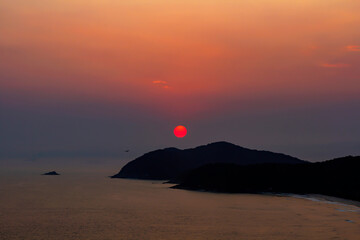 Juquey sunset viewpoint overlooking Barra do Una beach. San Sebastian.