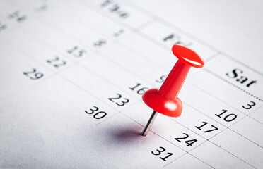 Important date and calendar appointment.Pins on calendar.