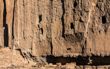 Remains of Ancient Puebloan Cave Dwellings, Bandelier National Monument, New Mexico,USA