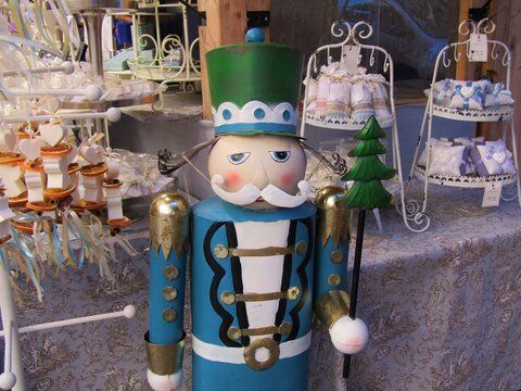 Large nutcracker figure at a vendor on the famous Christmas market at the Basilica in Budapest, Hungary