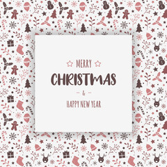 Christmas background with ornaments. Design of Xmas greeting card. Vector