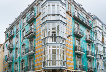 Traditional glass-covered balconies, Santander, Cantabria, Spain, Europe