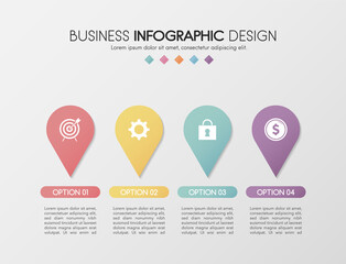 Timeline infographic with business icons and 4 options. Vector