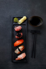 gunkan and nigiri sushi set decorated with caviar