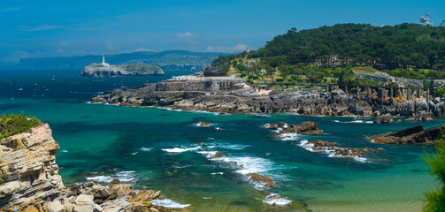 El Camello Beach, Mouro Island, Magdalena Peninsula, Santander Bay, Santander, Cantabria, Spain,...
