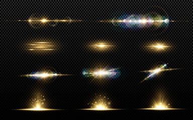 Abstract transparent sunlight special lens flare light effect.Vector blur in motion glow glare. Light star gold png. Light sun gold png. Light flash gold png. vector illustrator. Powder PNG