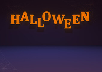 Naklejka na ściany i meble Happy Halloween greeting card. Background. Cheerful pumpkin. 3D Illustration.