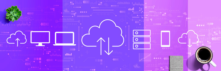 Cloud computing with a cup of coffee and a notebook